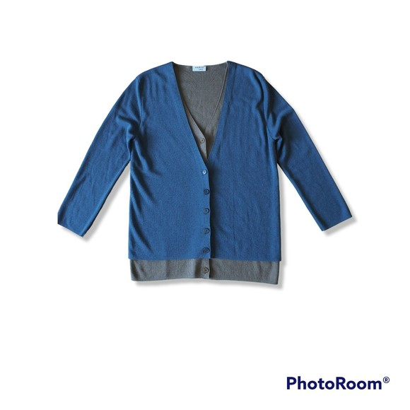 Akris Punto Silk Cashmere Double Layered Cardigan Color Block Blue-Brown - Picture 6 of 12